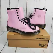Dr. Martens Girls' Patent Leather High Top Lace Up Ankle Boots Pink Size 2 Youth