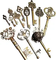 Pack of 12 Keys Vintage Skeleton Keys Charm Set Royal Key in Antique Bronze