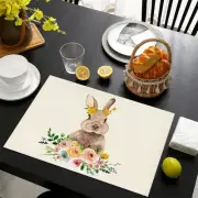 4Pcs Heat-resistant Easter Rabbit Flower Placemat Dining Table Mat Easter