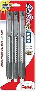 Pentel Clic Eraser Grip Retractable Eraser, Assorted Colors, 1 Pack of 3 (ZE21BP3-K6)