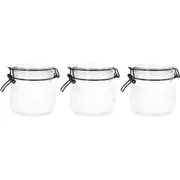 3x Lemon & Lime Fido Stripe 600ml/11cm Glass Clip Jar Canister Container Clear