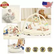 5-in-1 Baby Play Gym Mat: Reversible Tummy Time Center with 5 Sensory Toys