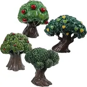 4pcs Simulation Apple Tree Office Desk Decor Miniature Street Trees Fake Fruit Trees Mini Tree Model Trees for Model Train Artificial Tree Plants Ornament Resin Desktop Garden Tree
