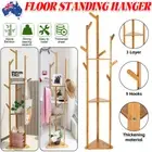 9 Hook Wooden Clothes Coat Stand Hat Rack Tree Shelf Hanger Organizer Holder OZ