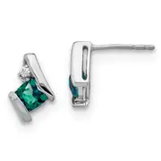 Sterling Silver Antique Cushion Cr. Alexandrite and Real Diamond Earrings