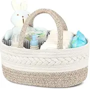 Diaper Caddy Organizer for Baby - 100% Cotton Rope Baby Basket Changing Table Diaper Storage Caddy, Maliton Portable Diaper Caddy for Baby Stuff, Best Baby Shower Gifts