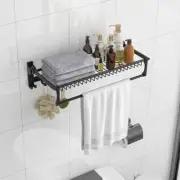 Costway Foldable Bathroom Towel Rack with Adjustable Towel Bar and Movable Hooks