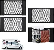 4PCS RV Cargo Storage Mesh Net, Elastic Stretchable Car Storage Net RV Netting Pocket with 8 Adhesive Strip for Car, SUV, Truck(17.7 x 9.8 Inch)