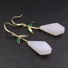 Pure S925 Sterling Silver Natural White Chalcedony Lucky Lotus Dangle Earrings