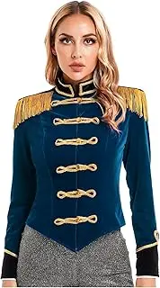Women Halloween Carnival Cosplay Costume Circus Ringmaster Drum Major Outerwear Magician Velvet Jacket Coat