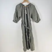 NEW Seed Heritage dress womens 6 shift midi olive green linen 3/4 sleeve 112000