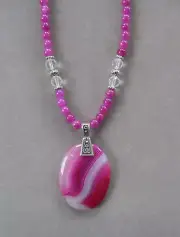 Lovely Fuchsia and White Agate Necklace with Matching Agate Beads