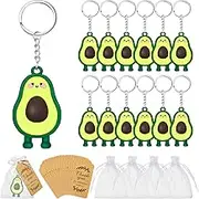36 Pieces Fruit Party Decorations Including 12 Avocado Keychain 12 Thanks Kraft Tags and 12 White Organza Bags for Tropical Avocado Mexican Baby Shower Birthday Friendship Fiesta Party, Green, Mainly Green, 1.2 x 2.1 inches