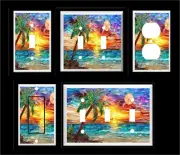 STAINED GLASS INSPIRED BEACH PALM TREE OCEAN LIGHT SWITCH COVER (NOT REAL GLASS)