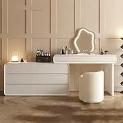 Large Vanity Desk,Modern Retractable Makeup Dressing Table Dressing Table with Stool Dressing Table 360 3 Color Modes Adjustable