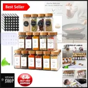 Complete Glass Spice Jars Set – 24 Bamboo Lids & Labels for Kitchen Organization