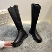 Faux Leather Platform Tall Chelsea Boots Black - 37