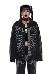 [Trickz N' Treatz] Don't Panic Skeleton Denim Jacket