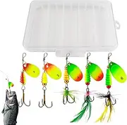 Fishing Spinner Baits - Sequin Metal Lures with Feathered Hooks - 5X Crankbaits Jigs, Fishing Accessories with Tackle Box for Bass, Trout, Salmon, Walleye