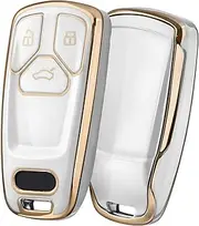 ELOHEI for Audi Key Fob Cover, Special Soft TPU Key Case Cover Protector Compatible with Audi A4 Q7 Q5 TT A3 A6 SQ5 R8 S5 Smart Key(Gold Edge White)