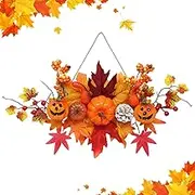 Fall Reef for Front Door,Maple Leaf Wreath,Autumn Wreath Fall Wreath Artificial Thanksgiving Decorations Halloween Front Door Wreath Harvest Farmhouse Wreath