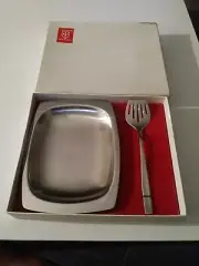 JUSTINUS Solingen Stainless 6 inch Platter with mini Spatula Germany