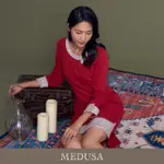 【MEDUSA 曼度莎】現貨-聖誕紅拼接毛呢洋裝（M-XL）｜洋裝 連身裙 小禮服 小香風 冬新品(201-91106)