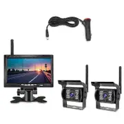7InWireless Monitor Waterproof Vehicle 2 Backup Camera Kit TFT LCD Monitor Parking Assistance for Bus Houseboat Truck RV Black