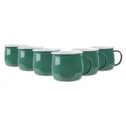 6x Coloured Enamel Belly Mugs Steel Outdoor Camping Tea Coffee Cup 375ml Green