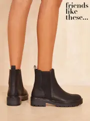 Friends Like These Black Regular Fit Flat Chunky Casual Faux Leather Chelsea Boot (E23618) | $83