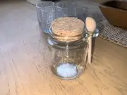 Storage Jar with Cork Stopper and Wooden Spoon Thick Clear Glass