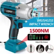 1500NM Brushless Cordless 1/2'' Impact Wrench Rattle Gun For Makita 18V Battery