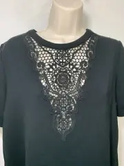 NWT Club Monaco Imani top lace trim black small Short Sleeve Stretchy $149