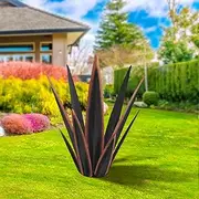 KODIBO Large Tequila Rustic Sculpture, Rustic Metal Agave Plants for Outdoor Patio Yard, Home Decor Hand Painted Metal Agave Garden Yard Statue, Outdoor Lawn Ornaments Yard Stakes (Black - M)