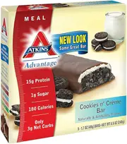 3 x 5 Pack Atkins Low Carb/Sugar 30g Endulge Protein Bar Diet Snack Cookies & Cream 15 pcs