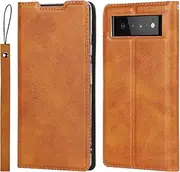 for Pixel 6 Pro Case,Google Pixel6 pro Case(6.71"),Cavor Folio Flip Leather Wallet Phone Case Stand Card Holder Magnetic Closure Clear TPU Bumper Slim Thin Cover Case with Wristlet Strap- Brown