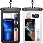 newppon Large Waterproof Phone Pouch : 2 Pack Underwater Clear Cellphone Holder - Universal Water-Resistant Dry Bag Case with Neck Lanyard for iPhone Samsung Galaxy for Beach Swimming Pool