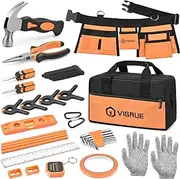 VIGRUE Kid Real Tool Set, 16Pack Children Real Hand Tools Kit with Belt and Bag, Boy Builder Small Learning Accessories Construction Hammer Screwdriver for Home DIY Woodworking Play