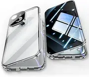 Jonwelsy Anti Peeping Case for iPhone 15 (6.1"), 360 Degree Front and Back Privacy Tempered Glass Cover, Anti SPY Screen, Anti Peep Magnetic Adsorption Metal Bumper for iPhone 15 (Silver)