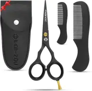 Beard and Mustache Scissors for Men 5" with 2 Combs & Pouch – German Quality Sta