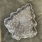 Crystalia Crystal Clear Glass Christmas Tree Shaped Serving Platter Italy 00062