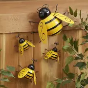 Metal Wall Art, 4PCS Metal Bumble Bee Wall Decor, 3D Iron Bee Art Sculpture Hang