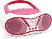 Mooov 477410 - Portable CD Player, CD Audio CD Reader, CD-R, CD-RW, CD-MP3, FM Radio, USB Port for MP3, 6W Stereo Sound, Ergonomic Handle, LCD Display, Pink