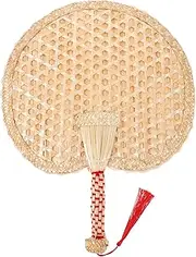 GOOHOCHY Handheld Fan Chinese Style Vintage Straw Woven Fan Summer Decorative Hand Fans Rustic Wedding Fans