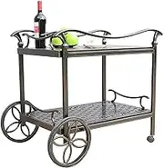 Kitchen Cart Wine Cart Outdoor Vintage Industrial Bar Cart Aluminum Rolling Cart Two Shelves Kitchen Trolley with Wine Rack Drink Cart