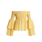NWT Caroline Constas Appolonia Top Yellow Sz M Gingham Plaid Flare Ruffle Sleeve