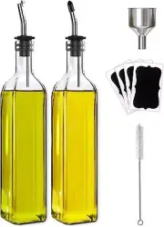 Olive Oil Dispenser Bottle with 2 Stainless Steel Pourers, 2 Labels,1 Brush(500m