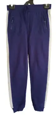 BNWT Boys Sz 10 Slim Blue Grey Stripe Fleece Zip Pocket Cuffs Track Pants