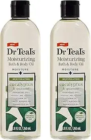 Dr Teal's Epsom Salt Eucalyptus and Spearmint Essential Oil Bath Additive - Pack of 2, 8.8 Fluid Oz ea - Relaxation and Relief with Quick Absorbing Formula for Moisturizing Skin