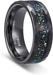 [JEWPER] Tungsten Rings for Men 8mm Black/Silver/Gold Fashion Promise Wedding Band Hammered Groove Meteorite Orbo Carbide Beveled Polished Edge Comfort Fit